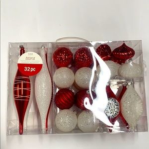 32 pc Red, White & Silver Ornaments